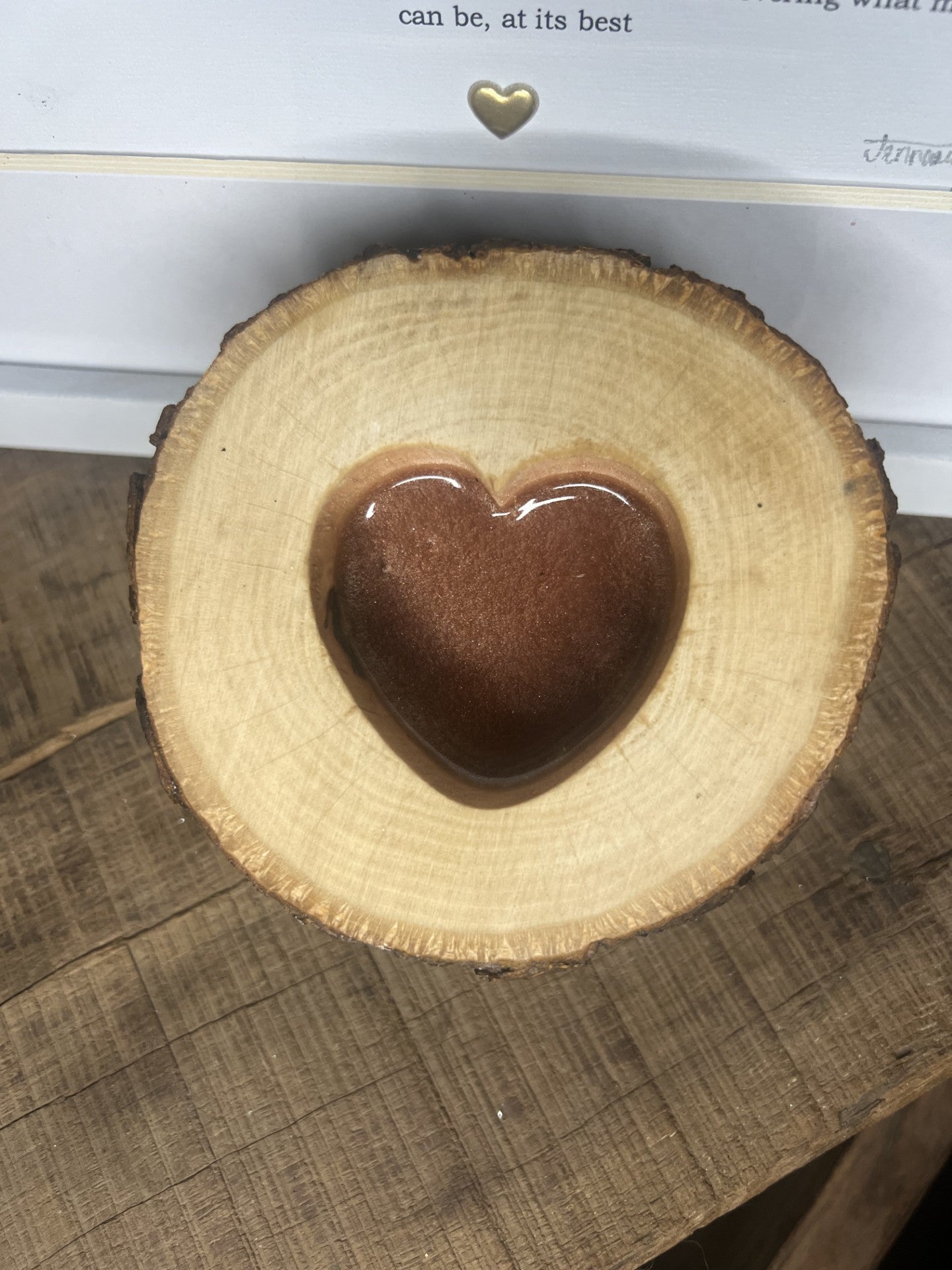 Heart Wood Log Ring Holder