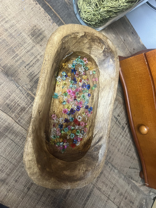 Decorative Wood Flower Filled Bowl