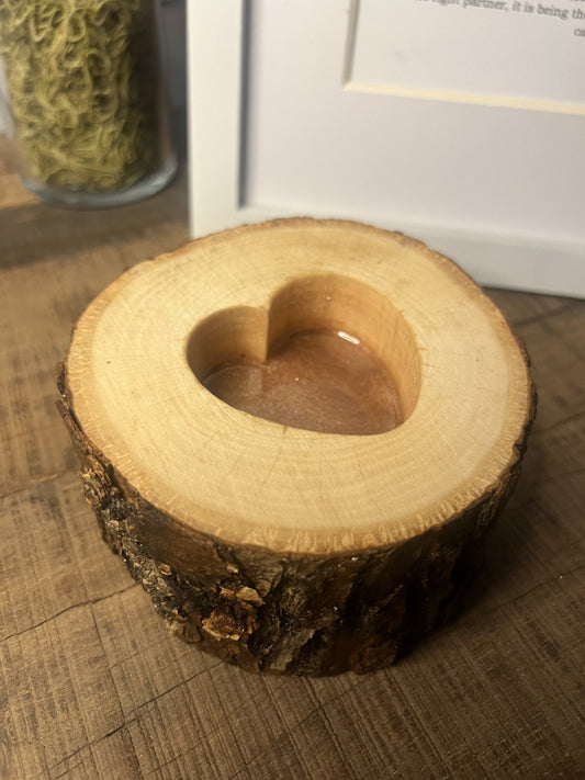 Heart Wood Log Ring Holder